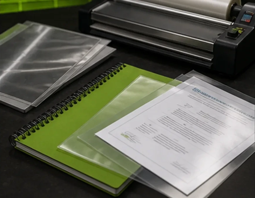 Documentos plastificados e apostilas encadernadas